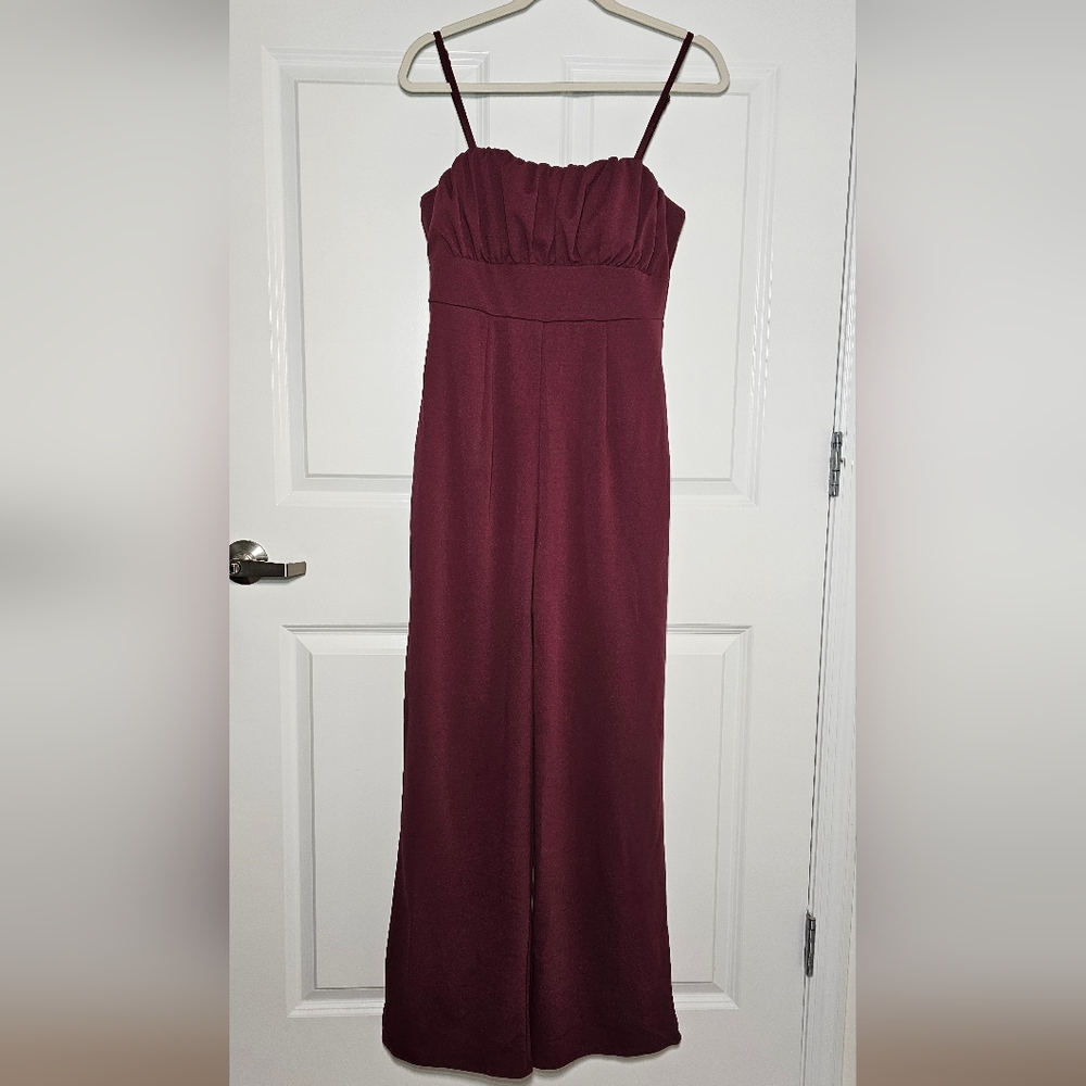 Trixxi Strapless Burgundy Jumpsuit